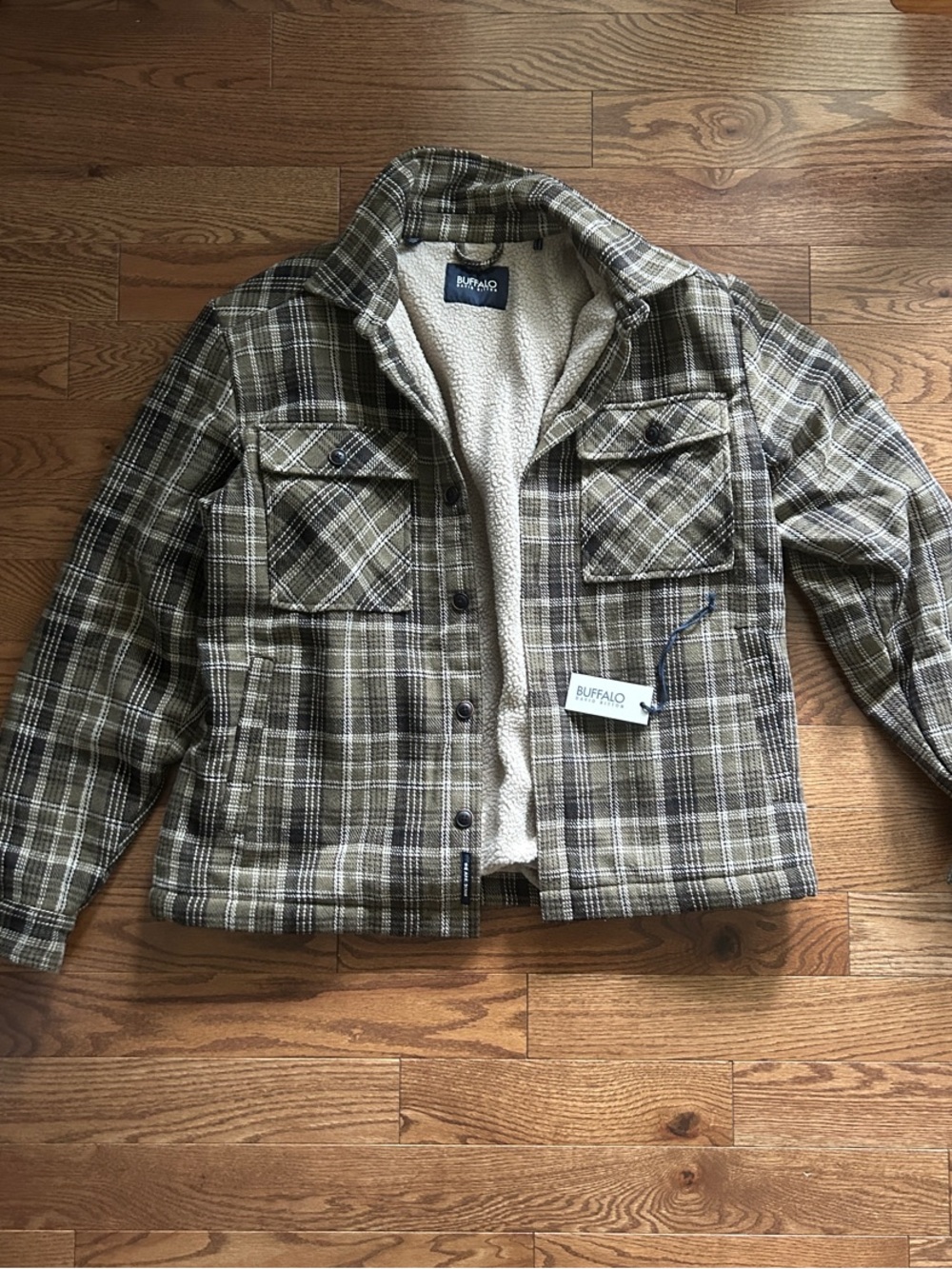 Buffalo David Bitton Olive and Tan Plaid Sherpa Jacket